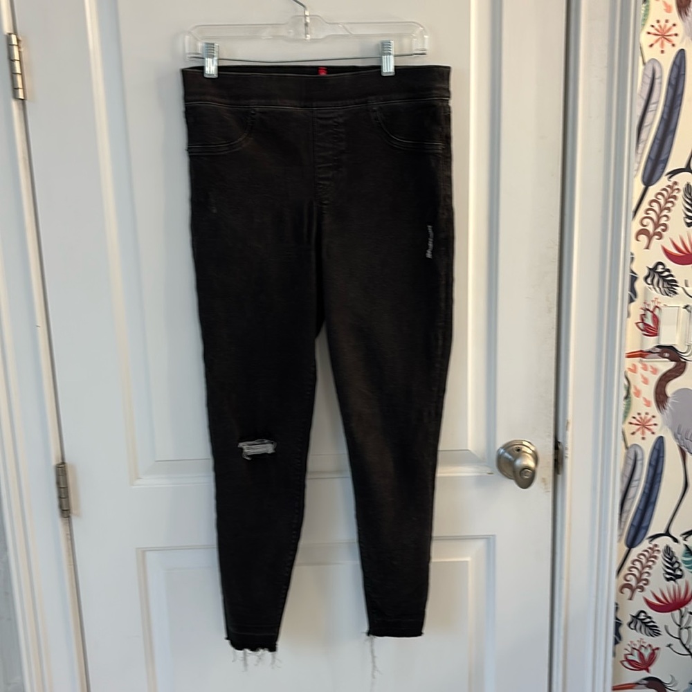 Spanx  black jeans with frayed ankle